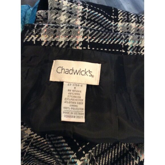 Wool Blend Plaid Skirt Lined Chadwick's Size 8 Midi Black Gray Pink - Picture 5 of 5